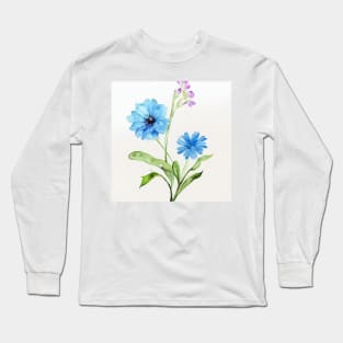 Blue Watercolor Flower Long Sleeve T-Shirt